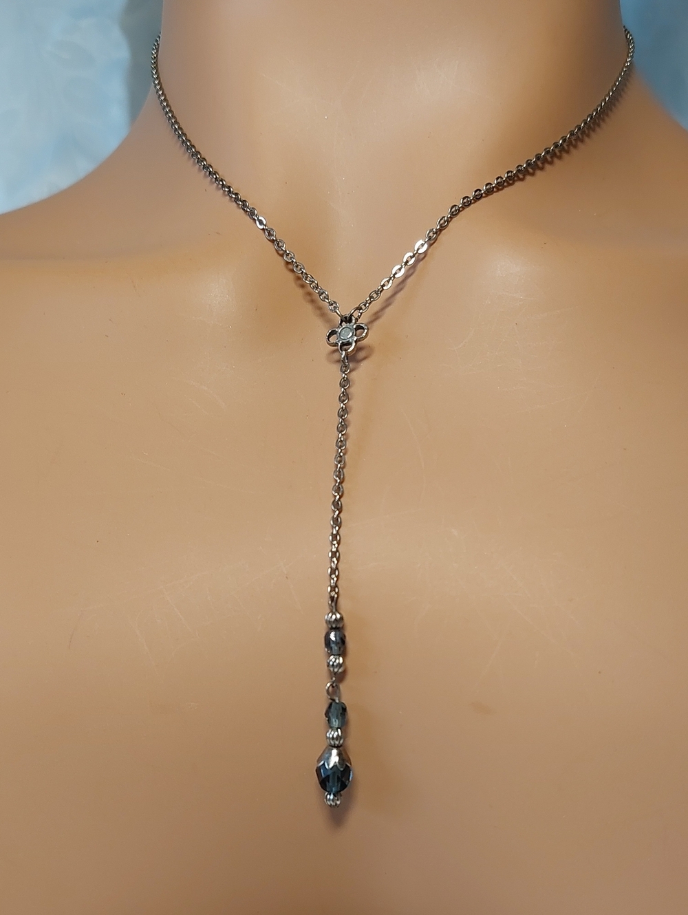 💜5/$25 Vintage Robert Rose Blue Crystal Lariat Y-Necklace Silvertone